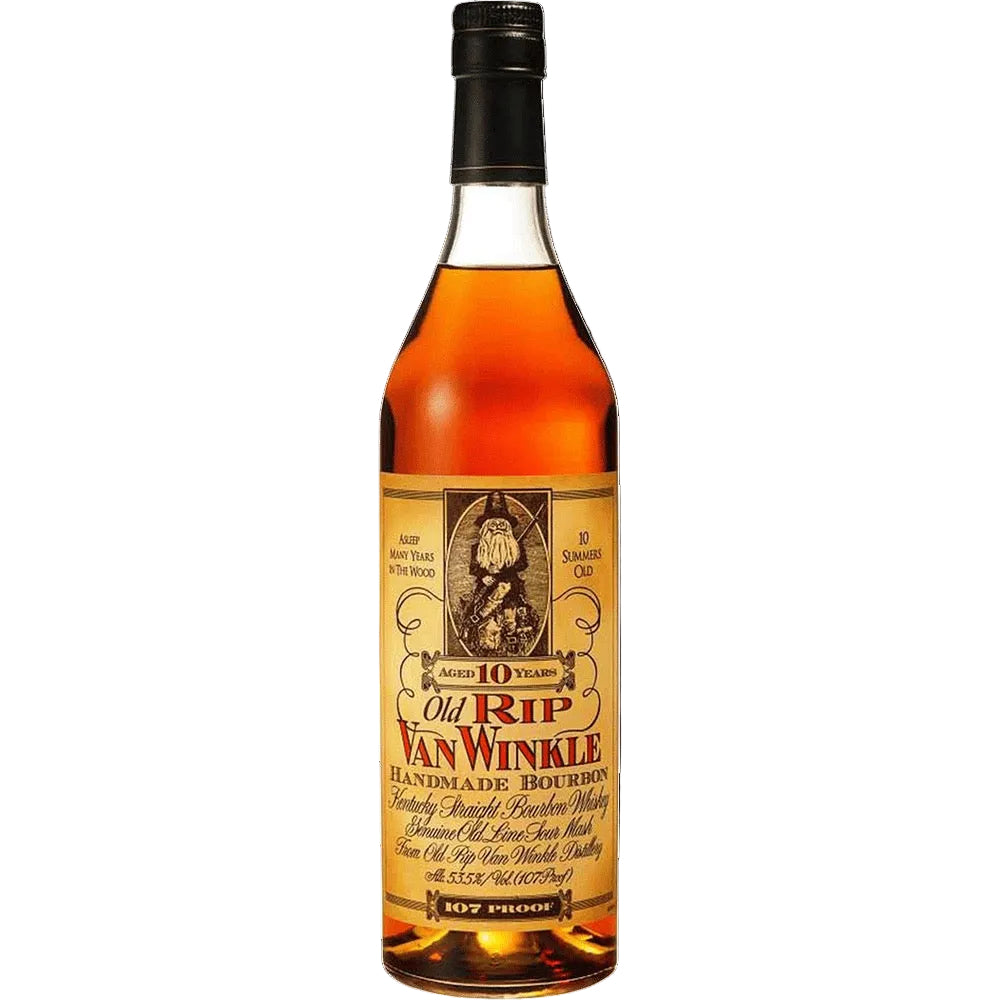 Bottle of Old Rip Van Winkle bourbon whiskey on a white background