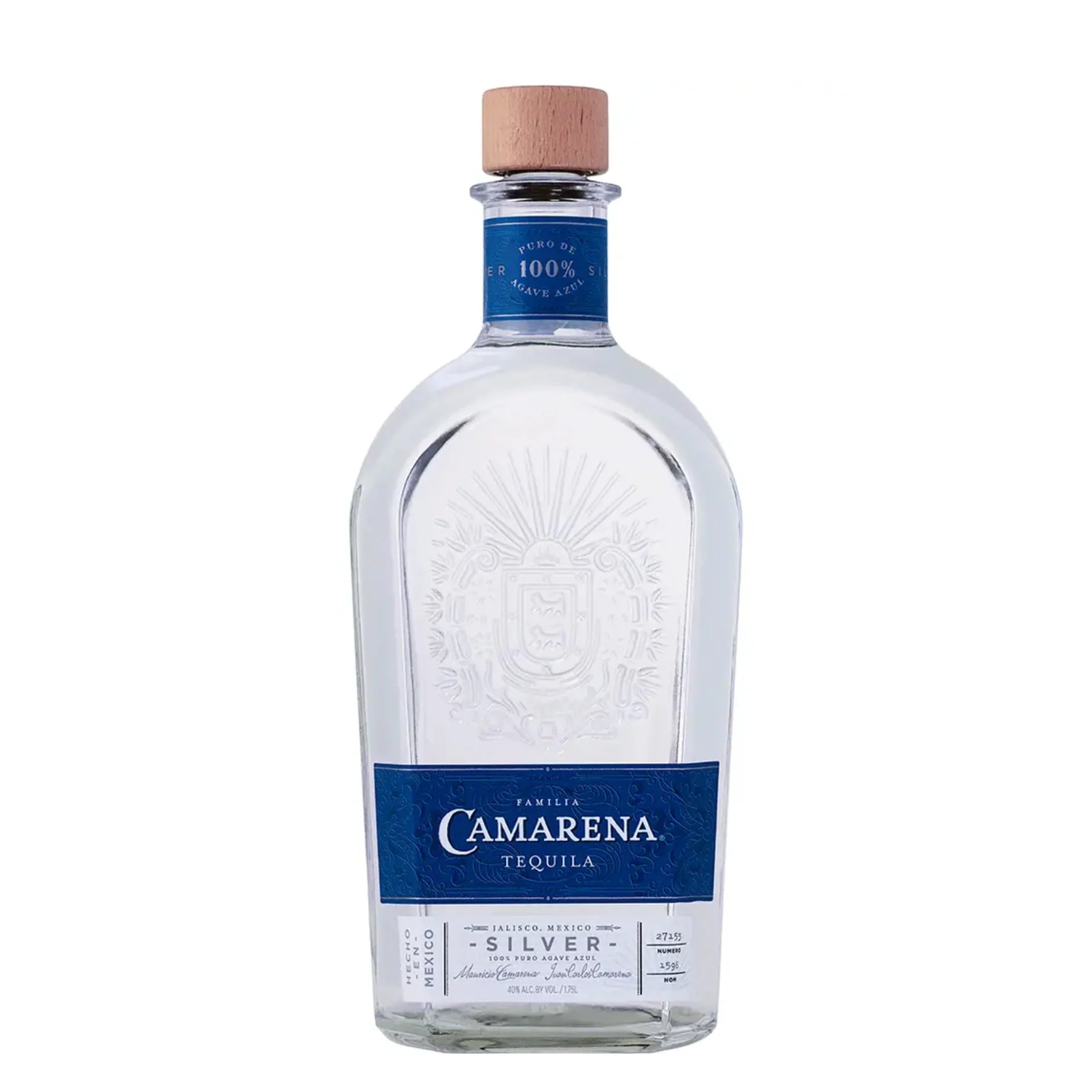 Camarena Tequila Silver bottle on a white background