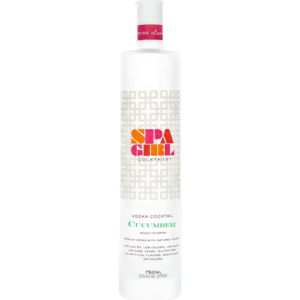 Bottle of Spa Girl Cucumber Vodka Cocktail on a white background