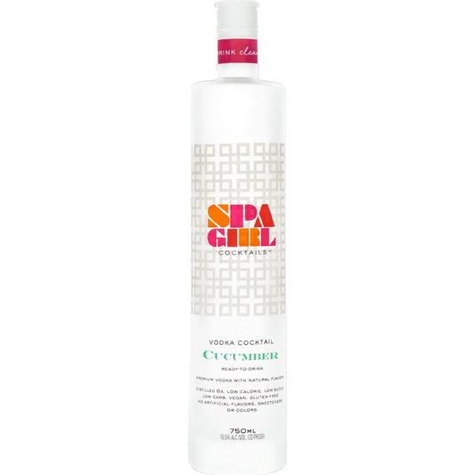 Bottle of Spa Girl Cucumber Vodka Cocktail on a white background